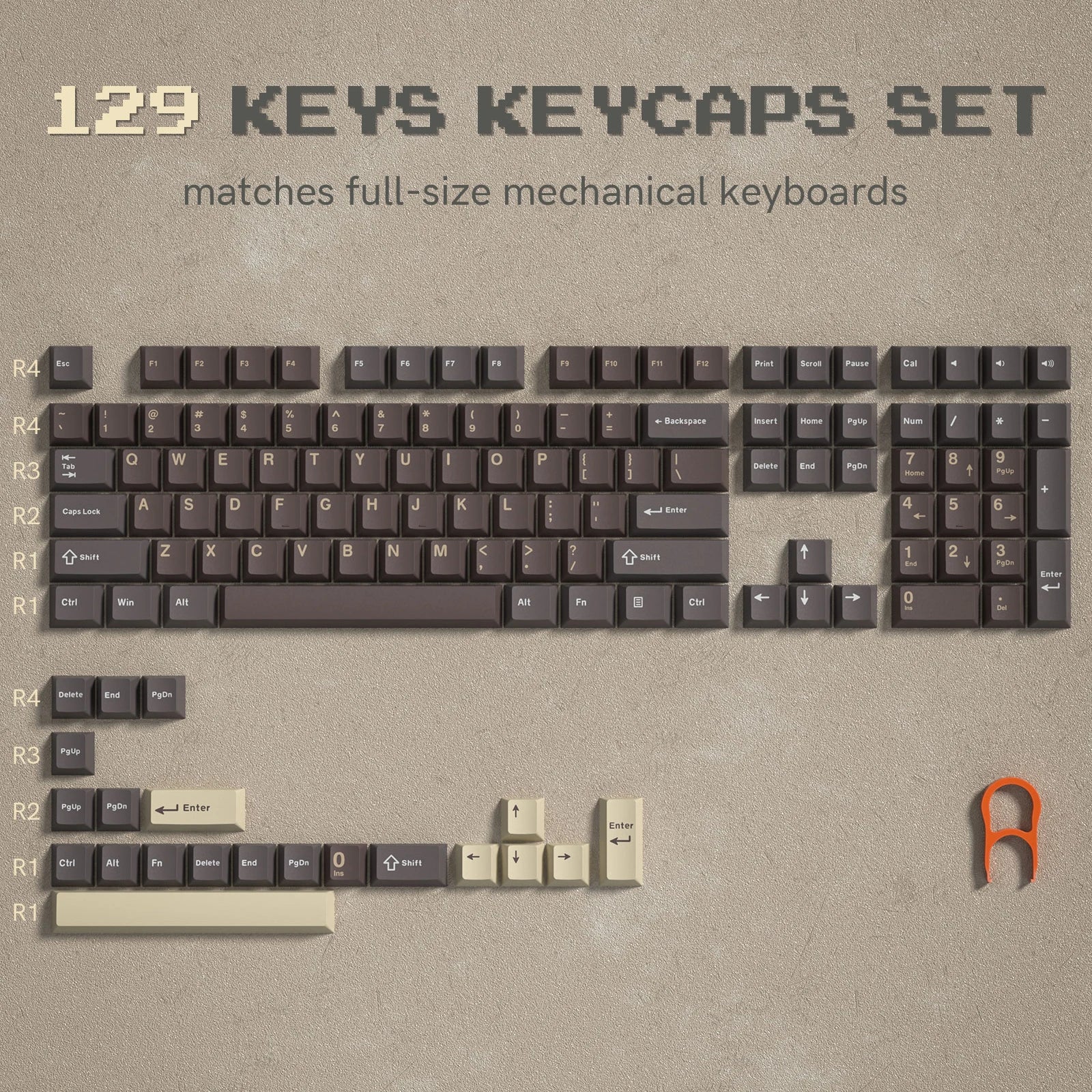 138 Keys Retro Brown Gray PBT Keycap Double Shot Cherry Profile Key Caps for Cherry MX Switches Mechanical Gamer Keyboard